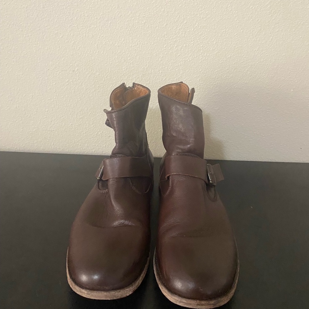 Frye Brown Combat Moto Boots with Buckle Straps